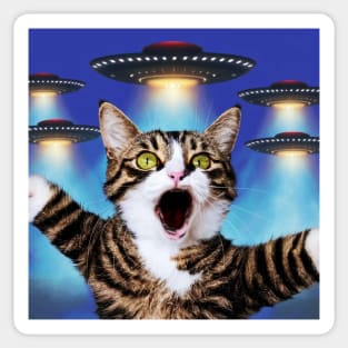 Selfie of Funny Cat And Aliens UFOs 3 Sticker